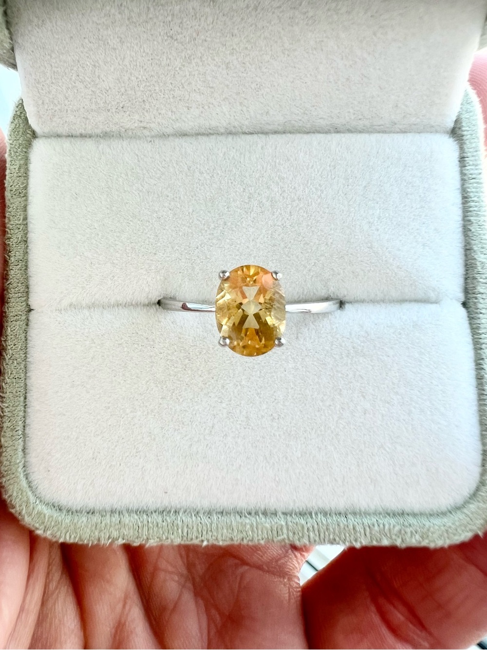 Vintage Oval Citrine Solitaire Sterling Silver Ring with Openwork Setting